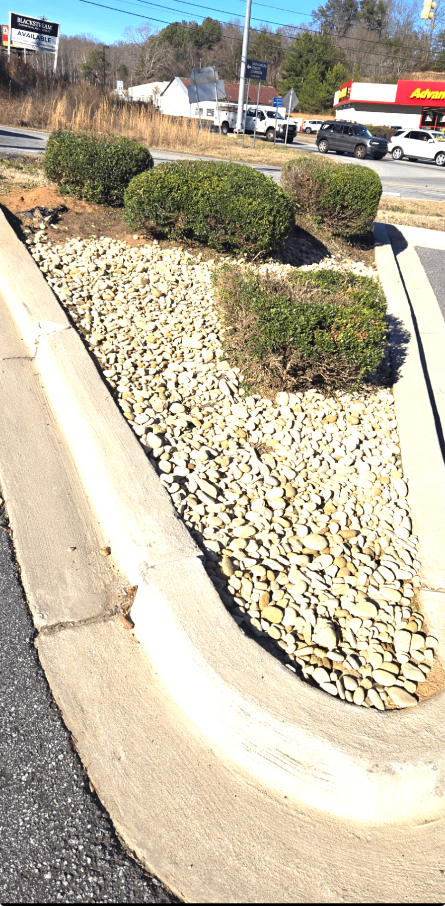 Decorative river rock landscaping
